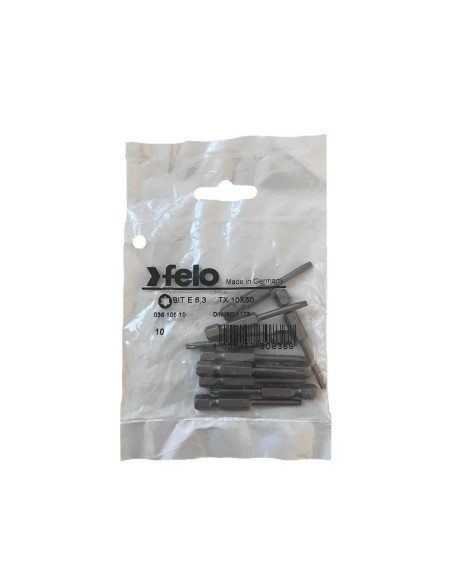 Set 10 biti Felo, seria Industrial profil Torx, E6.3, TX10, 50mm