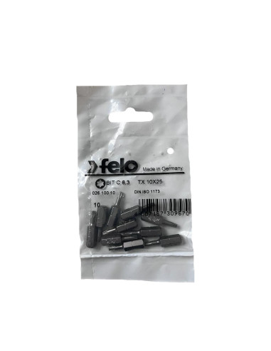 Set 10 biti Felo, seria Industrial profil Torx, C6.3, TX10, 25mm