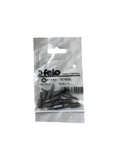 Set 10 biti Felo, seria Industrial profil Torx, C6.3, TX10, 25mm