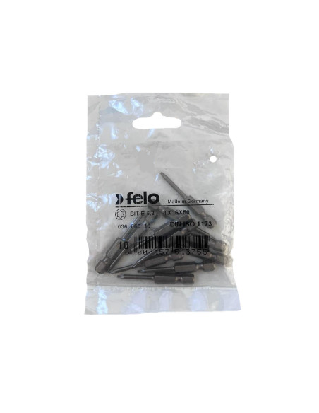 Set 10 biti Felo, seria Industrial profil Torx, E6.3, TX6, 50mm