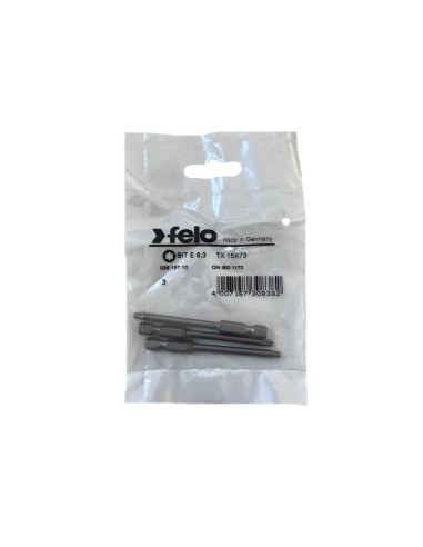 Set 3 biti Felo, seria Industrial profil Torx, E6.3, TX15, 73mm