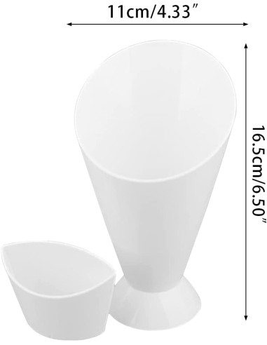 Con pentru servire gustari si suport pentru sosuri, Alb, 16.5 x 10 cm