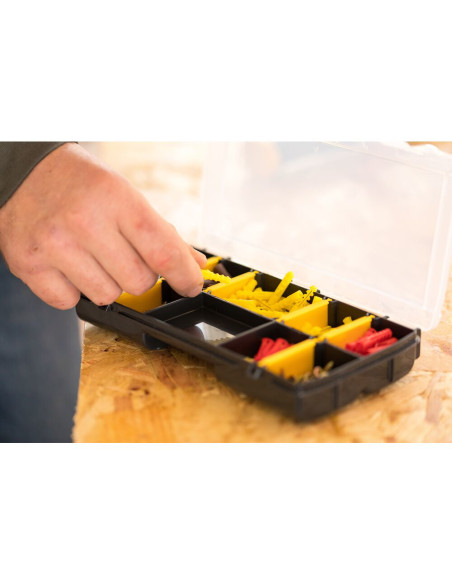 Stanley STST81679-1, Organizator accesorii cu 10 compartimente, inel de agatare, 6 despartitoare detasabile, 0.5 litri, (9 inch)