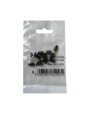 Set 5 biti Felo, seria Impact profil Pozidrive, C6.3, PZ3, 25mm