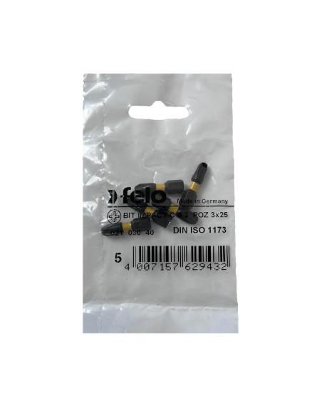 Set 5 biti Felo, seria Impact profil Pozidrive, C6.3, PZ3, 25mm