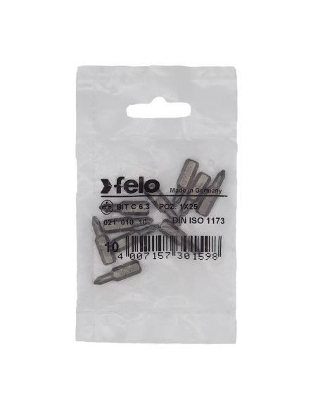 Set 10 biti Felo, seria Industrial profil Pozidrive, C6.3, PZ1, 25mm
