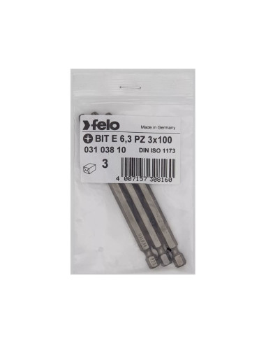 Set 3 biti Felo, seria Industrial profil Pozidrive, E6.3, PZ3, 100mm