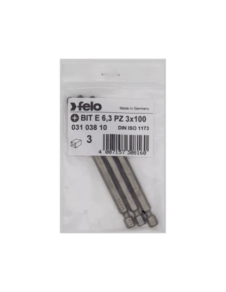 Set 3 biti Felo, seria Industrial profil Pozidrive, E6.3, PZ3, 100mm