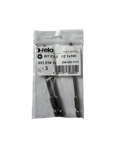 Set 3 biti Felo, seria Industrial profil Pozidrive, E6.3, PZ1, 100mm