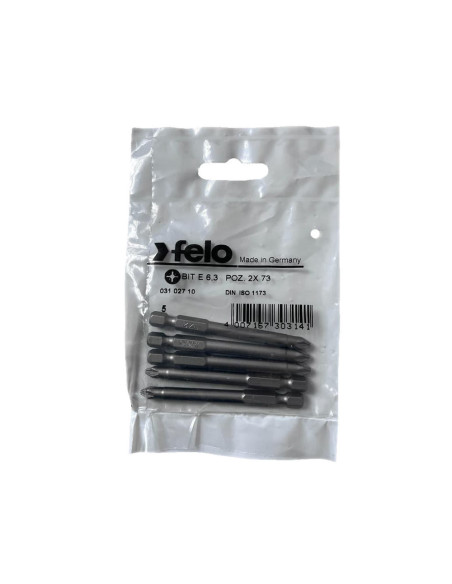 Set 5 biti Felo, seria Industrial profil Pozidrive, E6.3, PZ2, 73mm