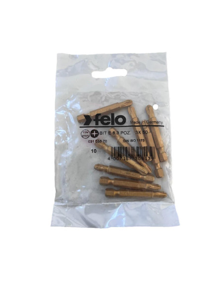 Set 10 biti Felo, seria TiN Plus profil Pozidrive, E6.3, PZ3, 50mm