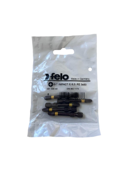 Set 5 biti Felo, seria Impact profil Pozidrive, E6.3, PZ3, 50mm