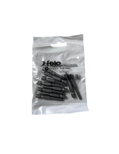 Set 10 biti Felo, seria Industrial profil Pozidrive, E6.3, PZ1, 50mm
