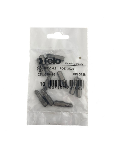 Set 10 biti Felo, seria Industrial profil Pozidrive, C6.3, PZ3, 25mm