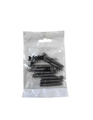 Set 10 biti Felo, seria Industrial profil Pozidrive, E6.3, PZ2, 50mm
