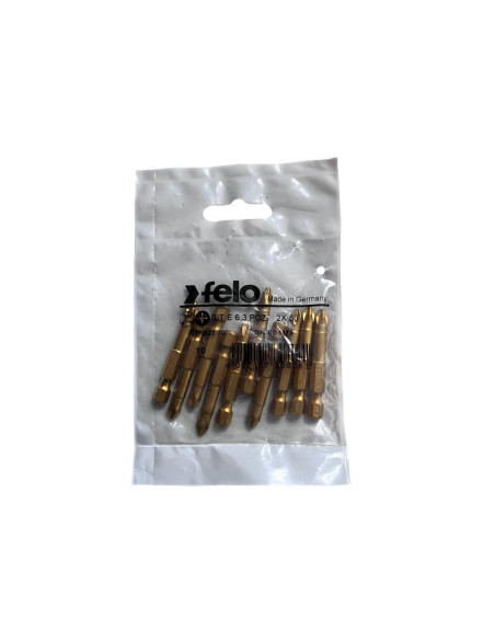 Set 10 biti Felo, seria TiN Plus profil Pozidrive, E6.3, PZ2, 50mm