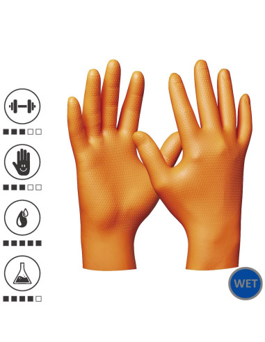 Gebol 709670, Set 50 de manusi de protectie Orange Nitril Ultra Grip, din nitril, uz profesional, marimea 10/XL