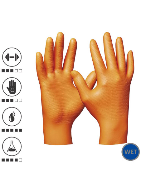 Gebol 709670, Set 50 de manusi de protectie Orange Nitril Ultra Grip, din nitril, uz profesional, marimea 10/XL