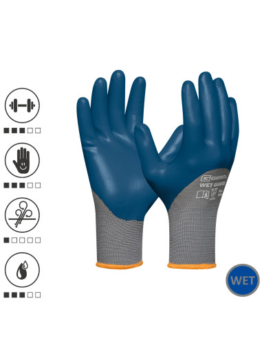 Gebol 729513_11, Manusi de protectie Wet Guard Blue, din poliester, acoperire cu spuma de nitril, rezistente la ulei si apa, uz 