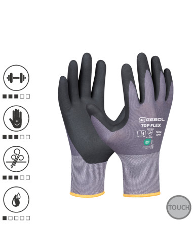 Gebol 709534_10, Manusi de protectie Top Flex, din nylon si elastan, acoperire din spuma de nitril, uz profesional, marimea 10/X