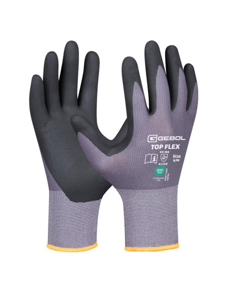 Gebol 709534_09, Manusi de protectie Top Flex, din nylon si elastan, acoperire din spuma de nitril, uz profesional, marimea 9/L