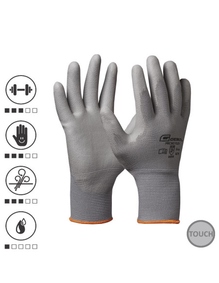 Gebol 709242G, Manusi de protectie Micro Flex, din poliester, acoperire din poliuretan, uz profesional, marimea 8/M