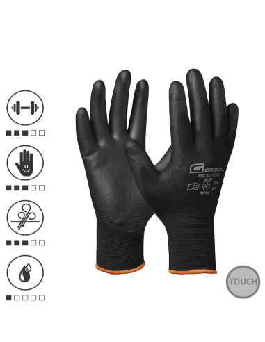 Gebol 709243S, Manusi de protectie Micro Flex, din poliester, acoperire din poliuretan, uz profesional, marimea 9/L