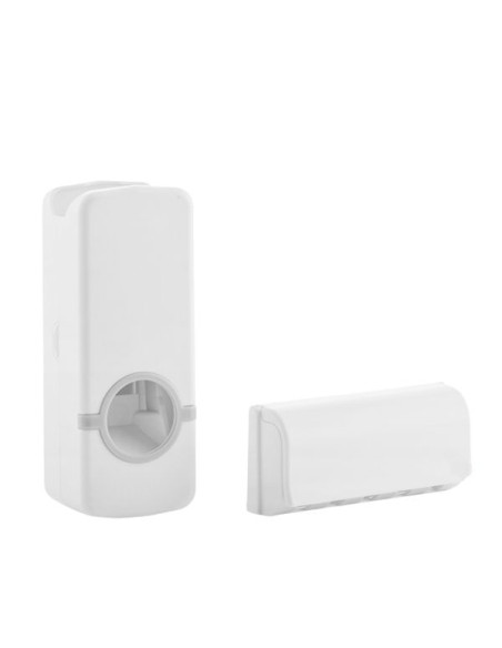 Dozator Pasta de Dinti si cu Suport pentru 5 Periute, Auto-Adeziv, Fixare pe Perete, Alb