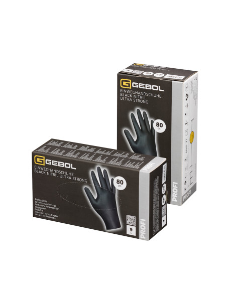 Gebol 709630, Set 80 de manusi de protectie Black Nitril Ultra Strong, din nitril, calitate superioara, nepudrate, marimea 8/M