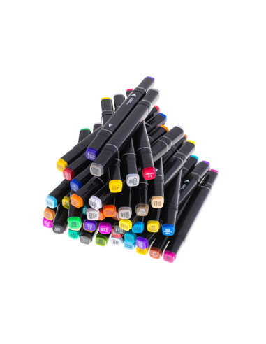 Set 48 Markere cu 2 Capete si Geanta de Depozitare, Contin Alcool, 15 cm, Multicolor, 14 x 11 x 17.5 cm