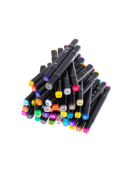 Set 48 Markere cu 2 Capete si Geanta de Depozitare, Contin Alcool, 15 cm, Multicolor, 14 x 11 x 17.5 cm