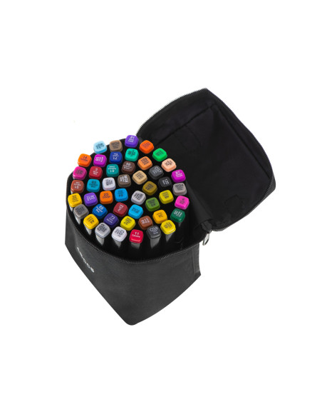 Set 48 Markere cu 2 Capete si Geanta de Depozitare, Contin Alcool, 15 cm, Multicolor, 14 x 11 x 17.5 cm