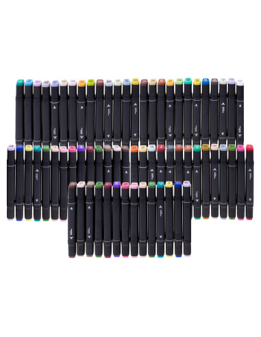 Set 48 Markere cu 2 Capete si Geanta de Depozitare, Contin Alcool, 15 cm, Multicolor, 14 x 11 x 17.5 cm