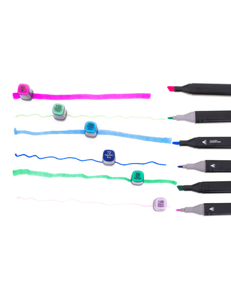 Set 48 Markere cu 2 Capete si Geanta de Depozitare, Contin Alcool, 15 cm, Multicolor, 14 x 11 x 17.5 cm