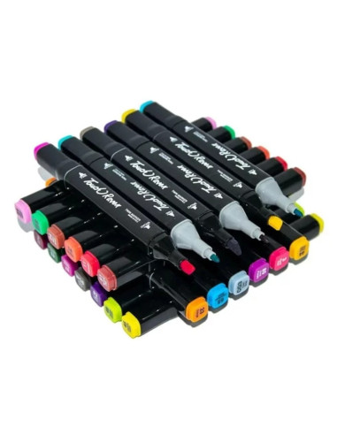 Set 48 Markere cu 2 Capete si Geanta de Depozitare, Contin Alcool, 15 cm, Multicolor, 14 x 11 x 17.5 cm