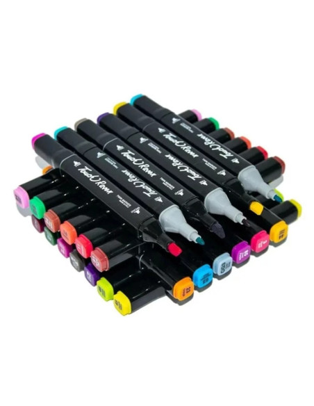 Set 48 Markere cu 2 Capete si Geanta de Depozitare, Contin Alcool, 15 cm, Multicolor, 14 x 11 x 17.5 cm