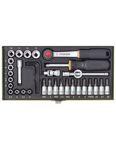 Trusa de biti si chei tubulare pentru ingineri, Proxxon 23080, 1/4", 36 buc