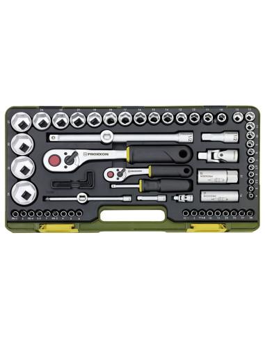 Trusa completa cu chei tubulare, Proxxon 23286, 1/4" si 1/2", 65 piese