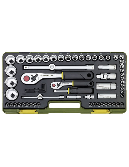 Trusa completa cu chei tubulare, Proxxon 23286, 1/4" si 1/2", 65 piese