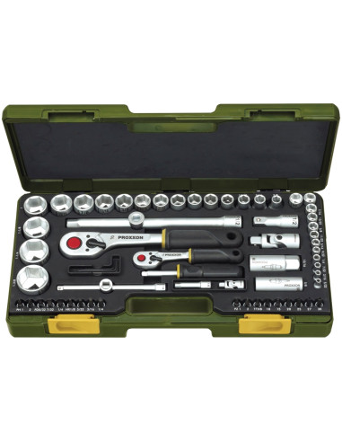 Trusa completa, versiune in Inch, cu chei tubulare de 1/4" si 1/2", Proxxon 23294, 65 piese