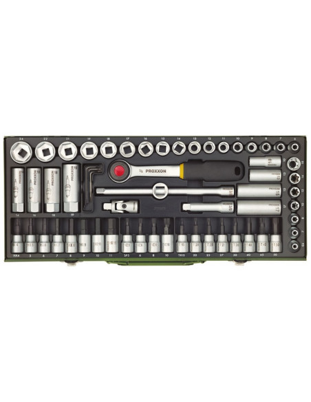 Trusa super compacta de chei tubulare 3/8", Proxxon 23112, 65 piese