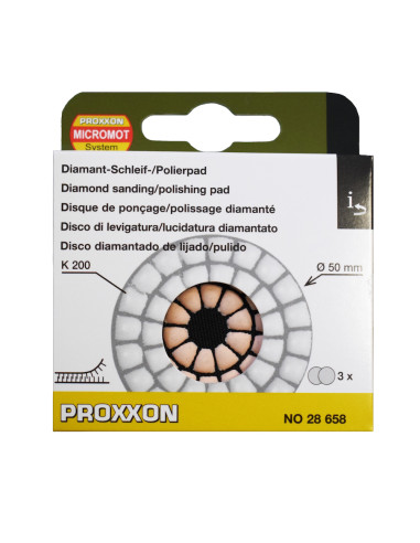Proxxon 28658, Set 3 discuri diamantate pentru slefuire si lustruire, GR200, diametru 50mm, pentru WP/A si WP/E