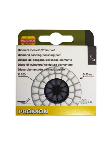 Proxxon 28657, Set 3 discuri diamantate pentru slefuire si lustruire, GR100, diametru 50mm, pentru WP/A si WP/E