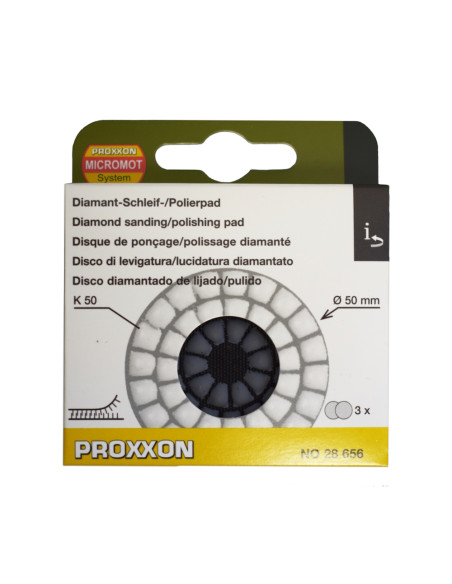 Proxxon 28656, Set 3 discuri diamantate pentru slefuire si lustruire, GR50, diametru 50mm, pentru WP/A si WP/E