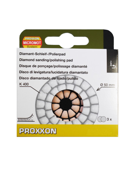 Proxxon 28659, Set 3 discuri diamantate pentru slefuire si lustruire, GR400, diametru 50mm, pentru WP/A si WP/E