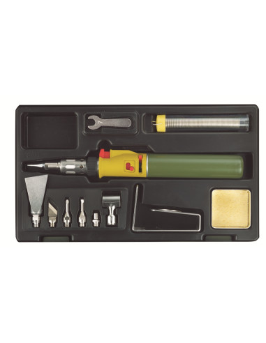 Proxxon 28144, MICROFLAM MGS arzator si statie lipire, aprindere piezo, reglaj aer si gaz, rezervor 20ml, 1.300 °C, + accesorii