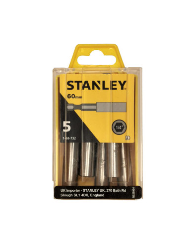 Stanley 1-68-732, set 5 adaptoare magnetice pentru biti 1/4" (6.35mm), prindere E6.3, in cutie, lungime 60mm