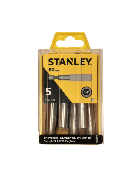 Stanley 1-68-732, set 5 adaptoare magnetice pentru biti 1/4" (6.35mm), prindere E6.3, in cutie, lungime 60mm
