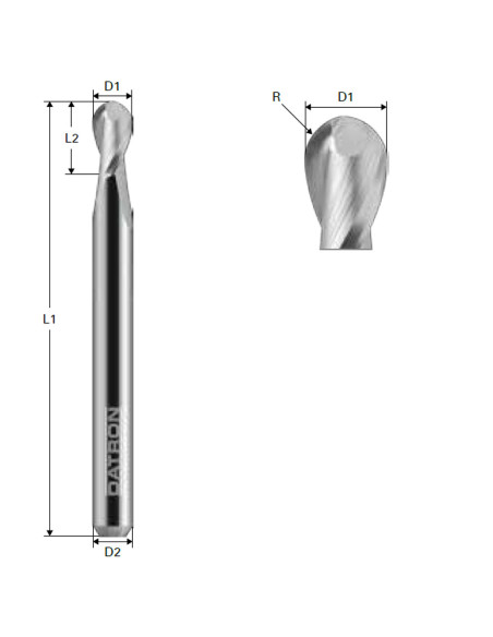 Freza cu varf rotund, Datron 0068403, 2 caneluri, 3.0x6.0mm
