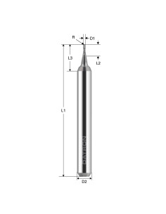 Freza cu varf rotund, 2 caneluri, Datron 00684008, R 0.8, 0.8x2.4x3.0mm 2